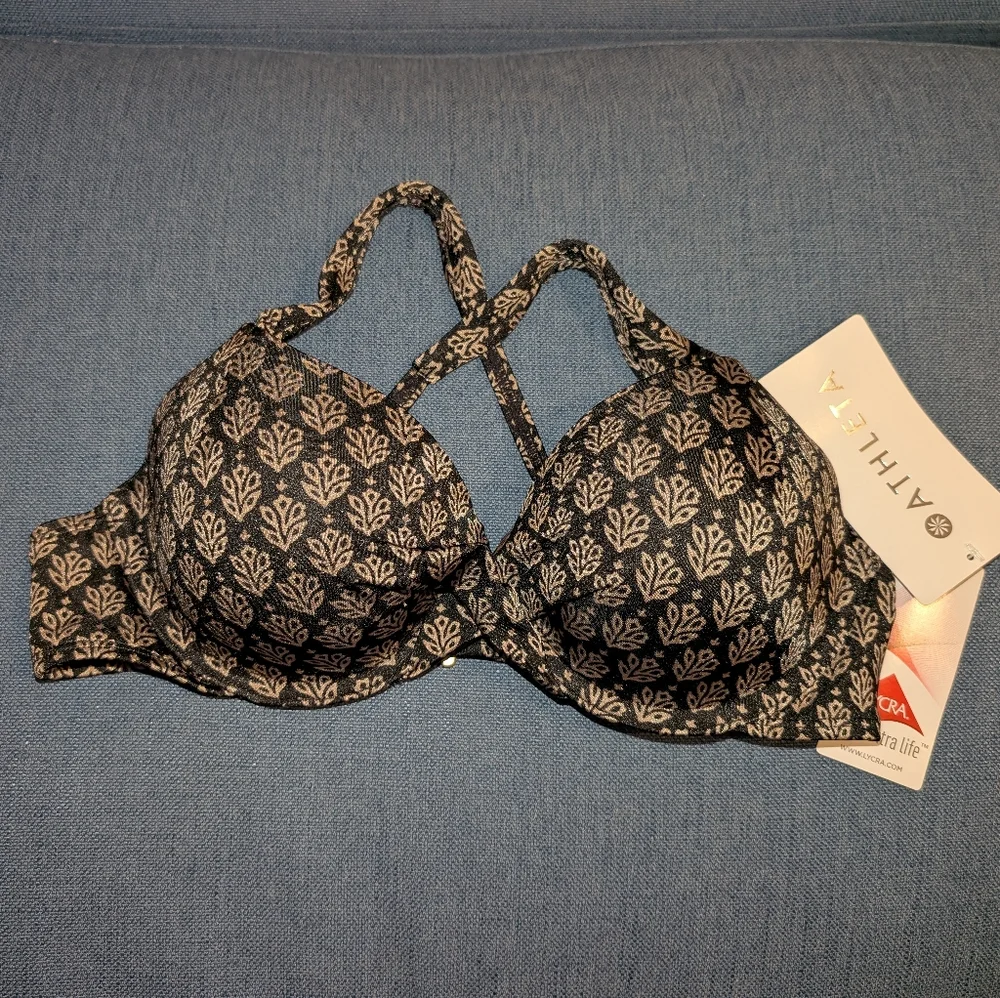 NWT ATHLETA Underwire Bikini Top 34B/C Aqualuxe Print Twist Black Brown Gold - Picture 2 of 4